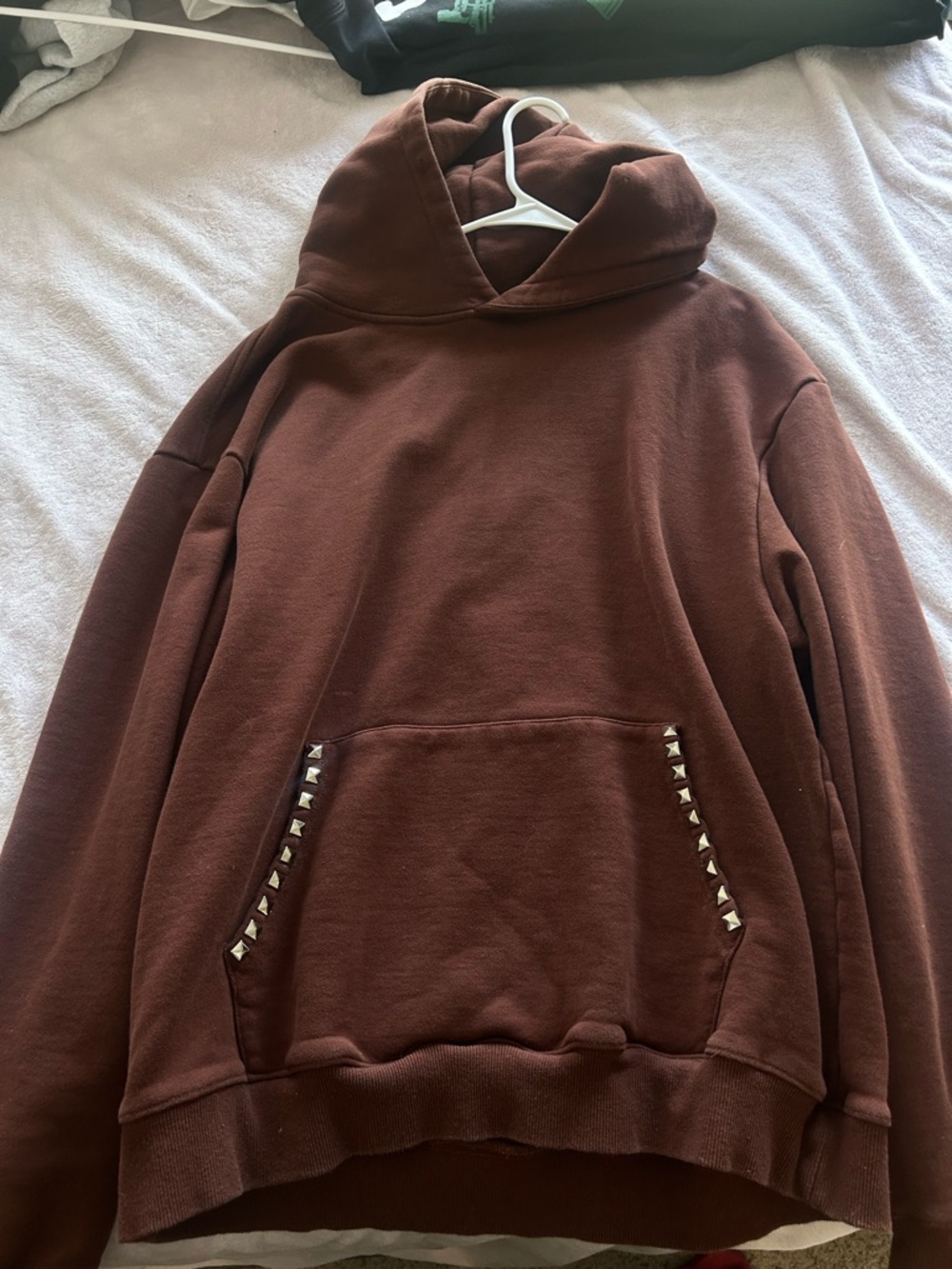 Men's Brown Hooded Sweatshirt with Stud Detail